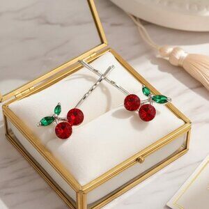 2PCS CHERRY CRYSTAL DECOR BOBBY PIN
